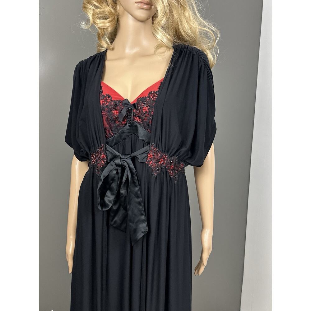 Soma Eloquence Set Maxi Nightgown Chemise Kimono Robe Black Red Lace Medium - Picture 2 of 13